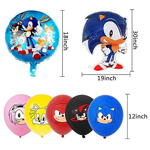 Sonic The Hedgehog Party Supplies, Sonic Foil Globos Juego de Decoración Sonic Erizo Frustrar Globo Bandera Set para Fiestas de Cumpleaños para Niños Fiesta Decoraciones de cumpleaños