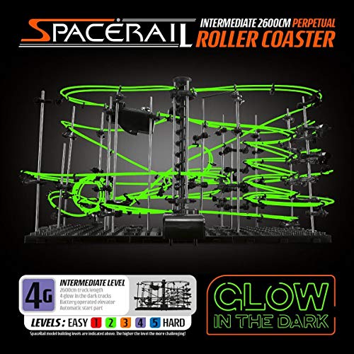SpaceRail Glow In The Dark - Montaña rusa de movimiento perpetuo (5 vías, brilla en la oscuridad)