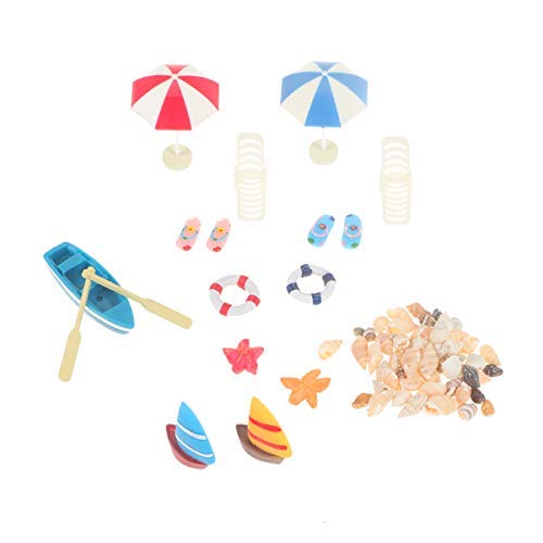 STOBOK Mini Beach Doll House Toys Kits de Decoración de Casa de Muñecas en Miniatura de Estilo de Playa Accesorios de Sandbox de Escritorio Accesorios de Fotografía de Paisaje de Verano