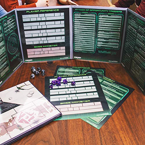 Stratagem The Master's Tome, pantalla GM personalizable de 4 paneles con insertos gratis – borrado en seco, mazmorra y accesorio de juego para campañas RPG de mesa (Sci-fi Silver)