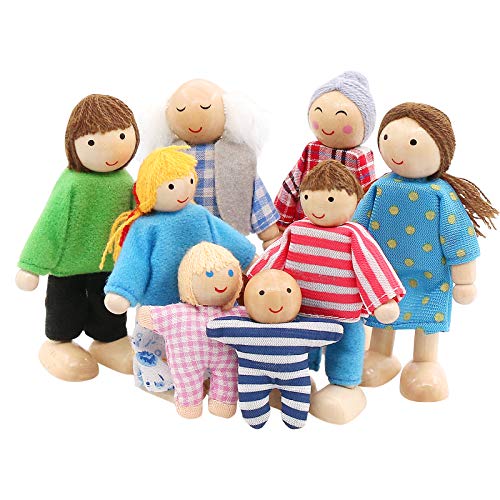 SumDirect Familia de 8 Muñecas de Madera el Juego de la Familia de muñecas Set para niños niños