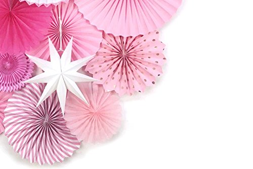 Sunbeauty Decoración Abanicos de Papel Baby Shower, 13 Piezas Rosa Ventilador de Papel con Estrellas Papel para Colgar Decoración de Pared para Cumpleaños Boda Carnaval Bebé Ducha Fiesta Suministros