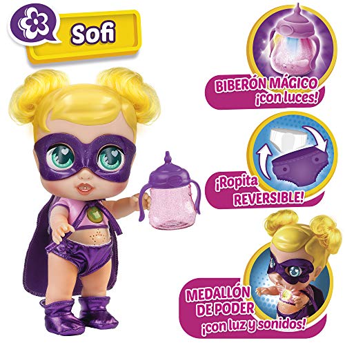 Super Cute - Muñecas para niñas Super Cute Muñeca Interactiva superheroína Sofi con biberón mágico y Accesorios Muñecas Niñas 3 años Muñecas bebé recién nacido para niños niñas