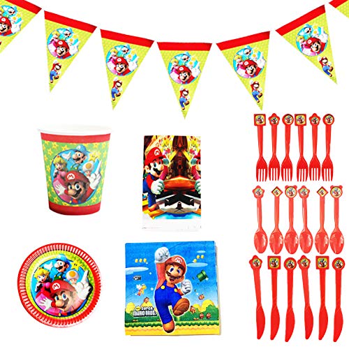 Super Mario Juego de Accesorios de Fiesta Desechable Accesorio de Decoracion de Fiesta de Cumpleaños Apoyo para Pancarta Vajilla para Party Supplies