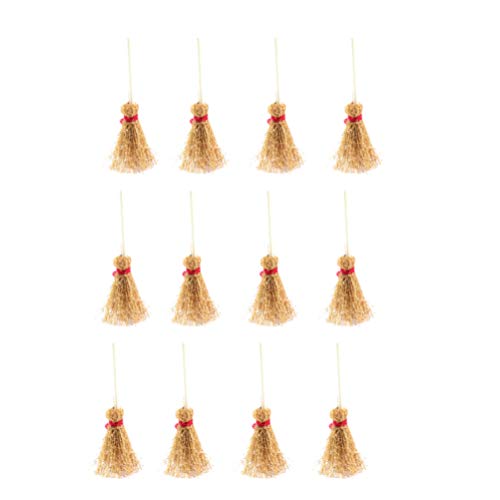 SUPVOX Mini Natural Craft Escobas Hangings Escoba Juguete con Paja de Cuerda Roja para la Cocina Jardín Miniatura Casa de Muñecas Decoración de Fiesta de Halloween Adornos 12 UNIDS