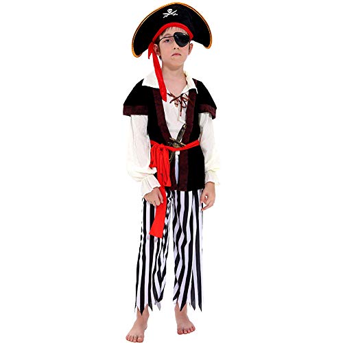 Tacobear Disfraz de Pirata Niño con Accesorios Pirata Parche Daga brújula Monedero Pendiente Disfraz de Halloween Pirata Niños (M 6-8 años)