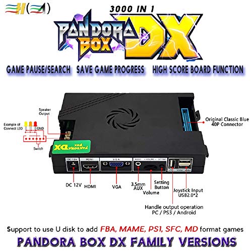 TAPDRA Pandora Box DX Original 3A Game Box Consola Arcade 3000 en 1, Tiene Juegos 3D, 2 Jugadores admite hasta 3P y 4P, Puede Guardar el Progreso del Juego Función de puntuación Alta