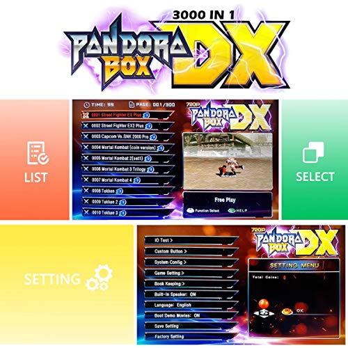 TAPDRA Pandora Box DX Original 3A Game Box Consola Arcade 3000 en 1, Tiene Juegos 3D, 2 Jugadores admite hasta 3P y 4P, Puede Guardar el Progreso del Juego Función de puntuación Alta