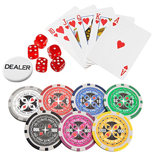 TecTake 402558 Maletín de Póker Aluminio con Fichas Láser Poker Chips, 300 Pieza, Incl. 5 Dados + 2 Barajas de Cartas + 1 Ficha de Dealer, Negro