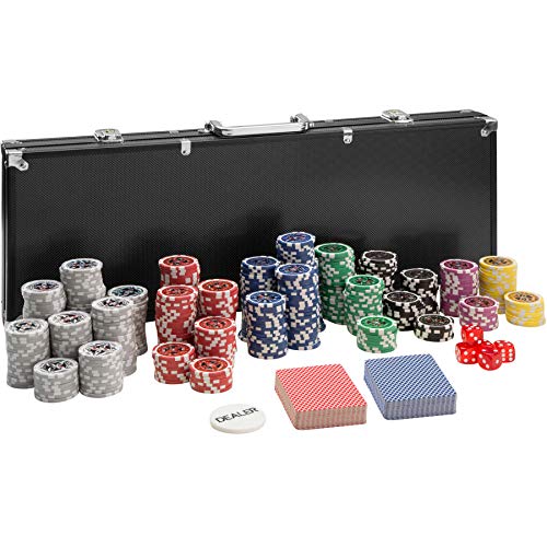 TecTake 402560 Maletín de Póker Aluminio con 500 Fichas Láser Poker Chips | Incl. 5 Dados + 2 Barajas de Cartas + 1 Ficha de Dealer