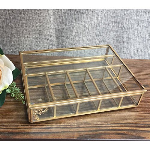 Tenlacum - Joyero de cristal geométrico de estilo moderno para plantas suculentas, decoración de mesa de cobre – cobre, 20 x 15 x 4.5cm