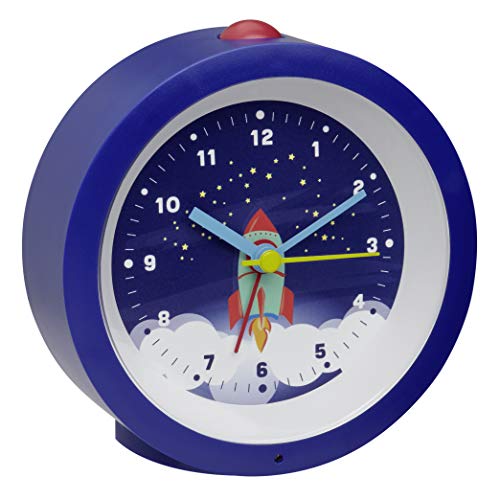 TFA Dostmann 60.1033.06 - Reloj Despertador analógico Infantil con Forma de Cohete, Astronauta, silencioso, Color Azul, 105 x 41 x 105 mm
