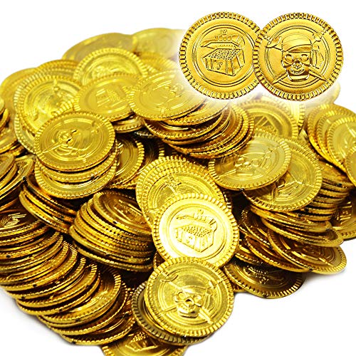 THE TWIDDLERS 180 Plastico Monedas De Oro para Niños | Rellenos De Bolsos De Fiesta, Favores del Partido Piñata, Búsqueda del Tesoro | Fiestas Temáticas Piratas | Artificial Jugar Dinero Juegos