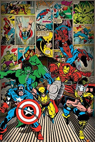 Theissen Children's Poster Featuring The Superheroes of Classic Marvel Comics Including Spiderman, Thor, Capitán América, The Hulk, Wolverine and Iron Man - 11 x 17 pulgadas (28 x 43 cm) *IT-00145