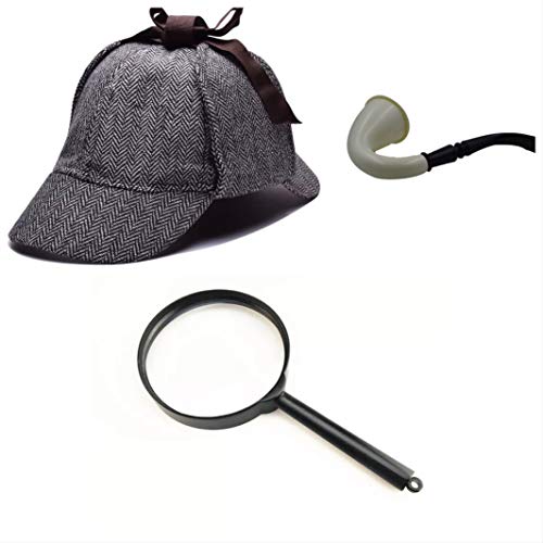 thematys Disfraz de Detective Sherlock Holmes Gorra de Cazador + Pipe + Lupa Carnaval y Cosplay - Talla única (Style 2)