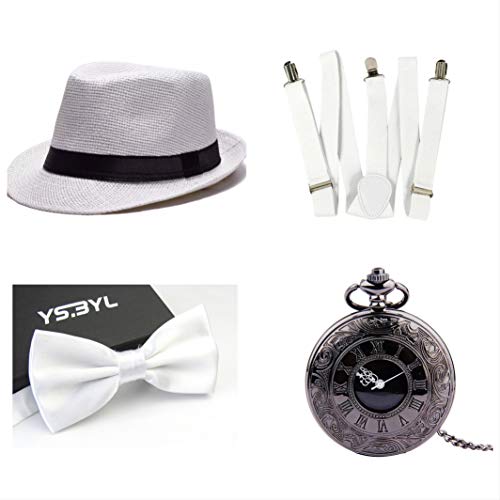 thematys Sombrero mafioso Al Capone + Pajarita + Tirantes + Reloj de Bolsillo - Disfraz de los años 20 para Dama y Caballero Carnaval (6)