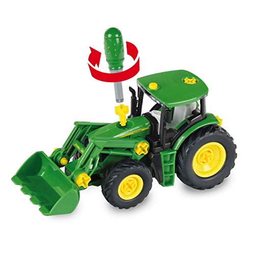 Theo Klein 3903 Tractor John Deere, Con cargador frontal y contrapeso, Desmontable en piezas individuales, Medidas: 24.5 cm x 9.5 cm x 12 cm, Juguete para niños a partir de 3 años