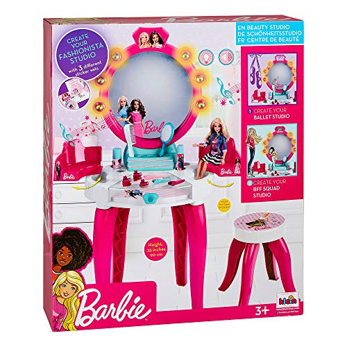Theo Klein 5328 Salón de belleza Barbie, Con muchos accesorios, como peine, laca y pulverizador de perfume, Medidas 41 cm x 31 cm x 90 cm, Juguete para niños a partir de 3 años