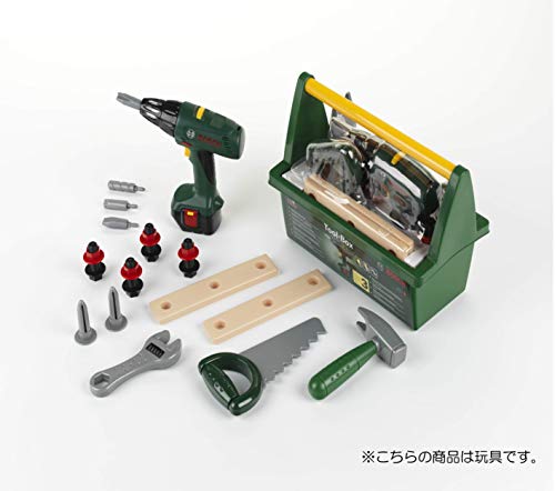 Theo Klein 8429 Caja de herramientas Bosch, Con sierra, martillo, alicates y mucho más, Destornillador eléctrico a pilas, Medidas: 31 cm x 16.5 cm x 22.5 cm, Juguete para niños a partir de 3 años