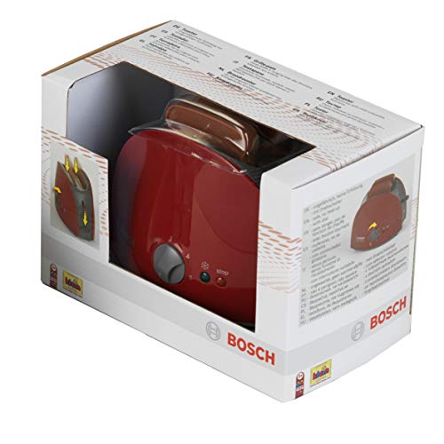 Theo Klein 9578 Tostadora Bosch, Con función mecánica de tostado, Incluye 2 rebanadas de pan de juguete, Medidas: 15 cm x 12 cm 10.5 cm, Juguete para niños a partir de 3 años
