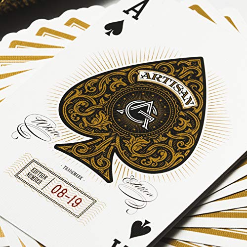 Theory Artisan White Baraja de Cartas Premium para coleccionistas, Adultos Unisex, Blanco y Dorado, Poker