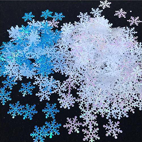 Tingz 600 Piezas de Confeti de Copos de Nieve,Papel de Copo de Nieve Artificial Blanco y Azul en Escamas para Christmas Wonderland Winter Frozen Party Boda Cumpleaños Fiesta Decoraciones Suministros