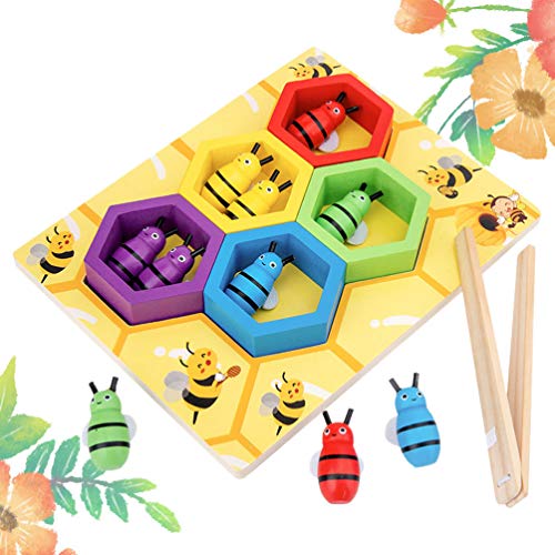 Tomaibaby Juguete de Habilidad Motora Fina para Niños Pequeños Juego de Combinación de Abeja a Colmena Montessori Rompecabezas de Clasificación de Color de Madera Aprendizaje Temprano
