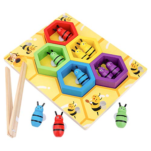 Tomaibaby Juguete de Habilidad Motora Fina para Niños Pequeños Juego de Combinación de Abeja a Colmena Montessori Rompecabezas de Clasificación de Color de Madera Aprendizaje Temprano