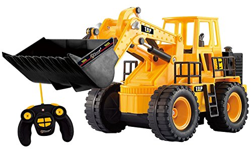 Top Race TR-113-Excavadora de Juguete Control Remoto para construcción, Tractor camión, Excavadora, vehículo de 5 Canales, Funciones Completas y controladas por Radio, Color Naranja-Amarillo (TR-113)