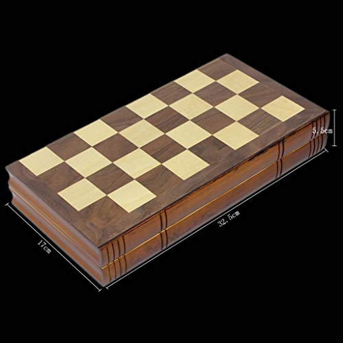 Torneo de Ajedrez Profesional de madera hecho a mano juego de ajedrez de madera plegable Junta tallado mano de ajedrez con fieltro Juegos de mesa Internacionales Vintage Base ( Size : 34×32.5×2.7cm )