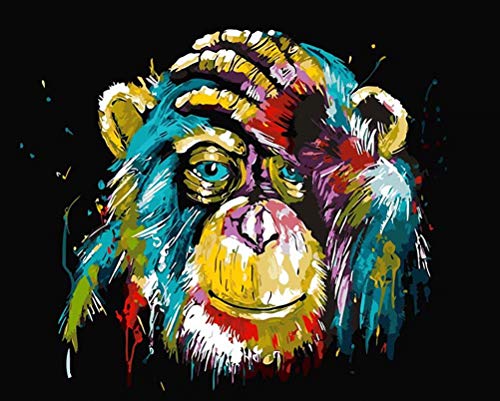 Toudorp Kit de Pintura acrílica para Bricolaje de Animales de Pintura por números, 16 x 20 Pulgadas, patrón de orangután, Pintura por números con 3 Pinceles y Colores Brillantes sin Marco