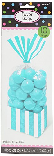 ToyCentre Amscan Candy Buffet Striped Party Bags, Robin Egg Blue