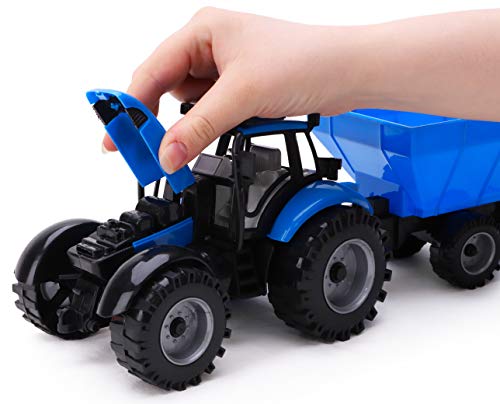 TOYLAND® Tractor agrícola con fricción Azul con Remolque - Boys Farm Toys