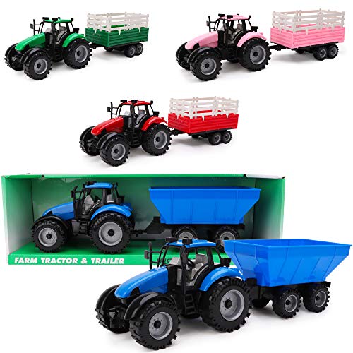 TOYLAND® Tractor agrícola con fricción Azul con Remolque - Boys Farm Toys