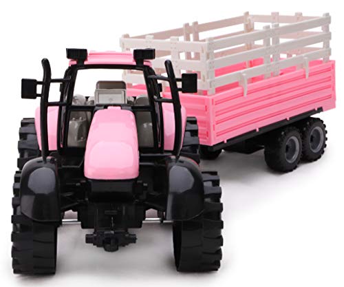 TOYLAND® Tractor agrícola con fricción Rosa y Remolque - Boys Farm Toys