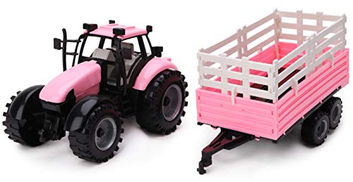 TOYLAND® Tractor agrícola con fricción Rosa y Remolque - Boys Farm Toys