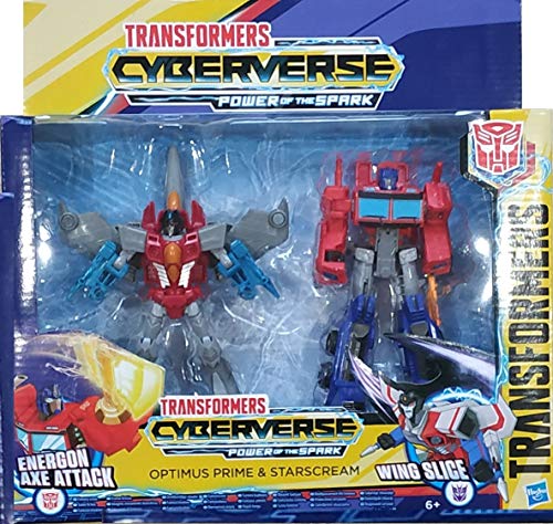 Transformers Cyberverse Warrior Action Attackers Optimus Prime y Starscream - Juego de 2 Figuras de acción para niños a Partir de 6 años, 13,5 cm