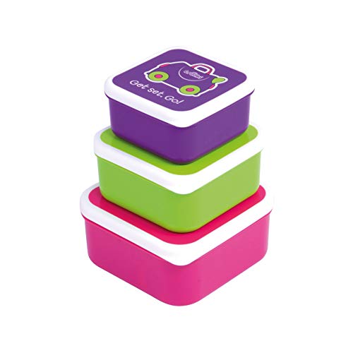 Trunki Set infantil de 3 tuppers para snacks - Trixe rosa, verde y violeta