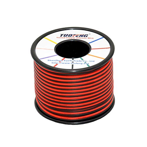 TUOFENG 22 AWG Cable eléctrico 60 metros [Negro 30 metros Rojo 30 metros] Cable flexible de silicona 2 Conductor Línea de cable paralelo Conexión electrónica suave Cable Alambre de cobre estañado