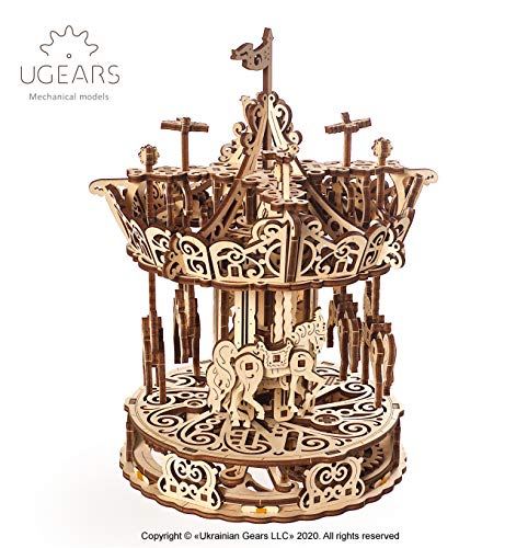 UGEARS Puzzles Carrusel Modelo mecánico-Rompecabezas Adultos De Madera Kits de construcción 3D Carousel (70129)