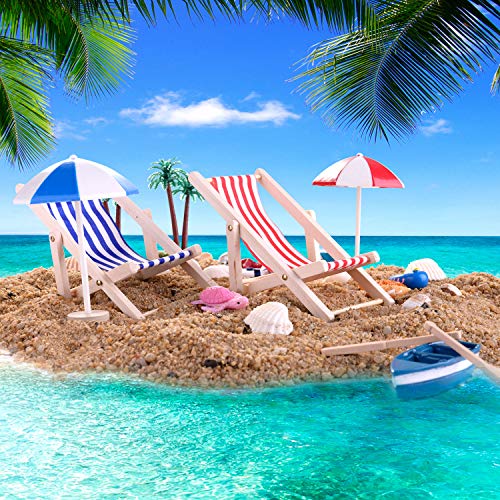 Ulikey 40 Piezas Playa Micro Paisaje, Miniatura Silla de Playa para DIY Figura Decorativa en Miniatura Jardín, para Playa Paraguas, Barco, Silla de Playa, Azul Arena