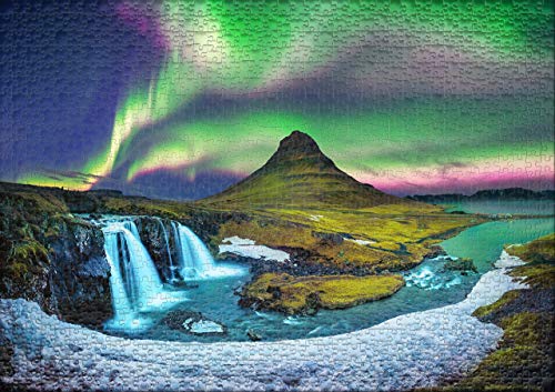 Ulmer Puzzleschmiede - Puzzle Kirkjufell - Puzzle de 1000 Piezas - La Aurora Boreal sobre la Famosa montaña Kirkjufell en Islandia