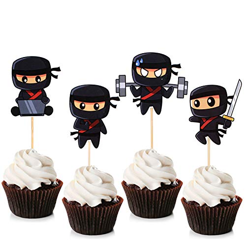 Unimall Ninja Cupcake Toppers Ninja Warrior Cake Picks para niños temática ninja fiesta de cumpleaños, decoración de pasteles para baby shower 24 unidades