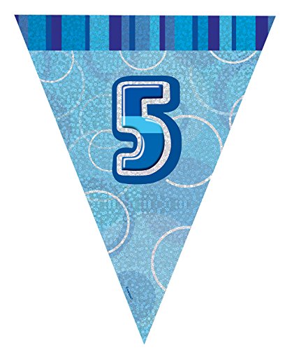 Unique Party- Banderines de 5 cumpleaños, Color azul, edad 5 (92145)