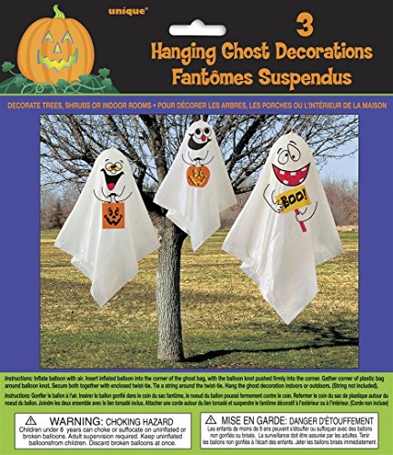 Unique Party - Decoraciones Colgantes de Fantasmas de Halloween - Paquete de 3 (88048)