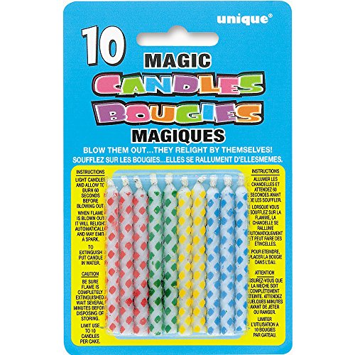 Unique Party Paquete de 10 Velas de cumpleaños mágicas, diseño de Diamante (9806) , Modelos/colores Surtidos, 1 Unidad