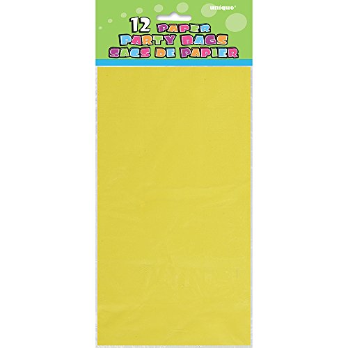 Unique Party- Paquete de 12 bolsas de regalo de papel, Color amarillo (59000)