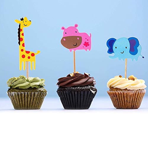 Unique Store 40 Piezas Cupcake Toppers Lindo Selva Temática Animales En Forma de Pastel Toppers para Niños Ducha de Bebé Fiesta de Cumpleaños DIY Decoración Suministros