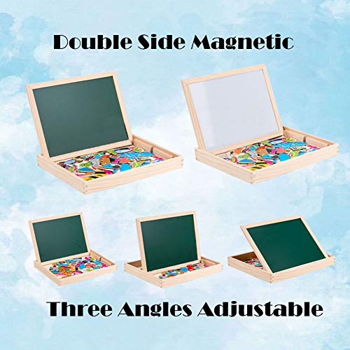 Uping Puzzle de Madera Magnético Tablero de Dibujo de Doble Cara Magnético 155 Piezas Avec Número y Alfabeto para niños de 3 años+