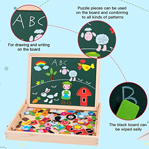 Uping Puzzle de Madera Magnético Tablero de Dibujo de Doble Cara Magnético 155 Piezas Avec Número y Alfabeto para niños de 3 años+